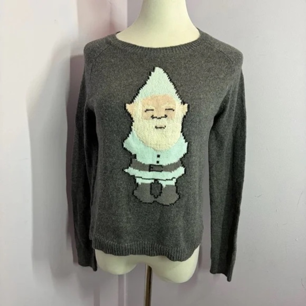 Bethany Mota Charcoal Sweater with Whimsical Gnome